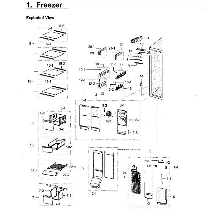 Freezer Diagram and Parts List for RH22H9010SG AA-00 Samsung Refrigerator