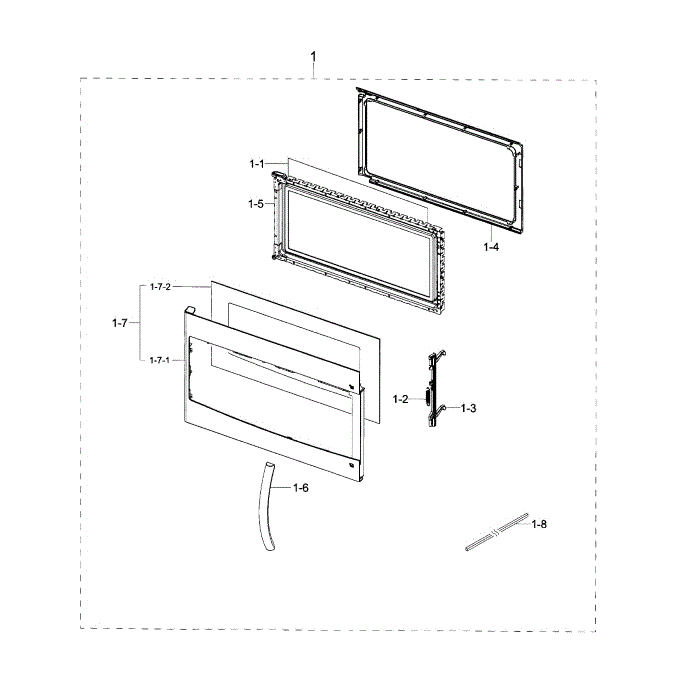 Door Diagram and Parts List for ME18H704SFS AA-01 Samsung Microwave Oven Combo