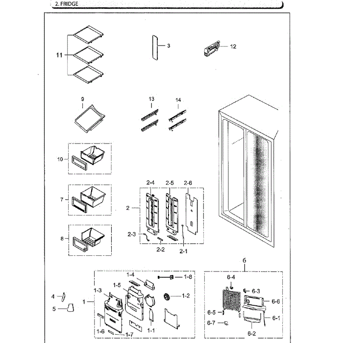 Fridge Diagram and Parts List for RS25H5111SG AA-01 Samsung Refrigerator