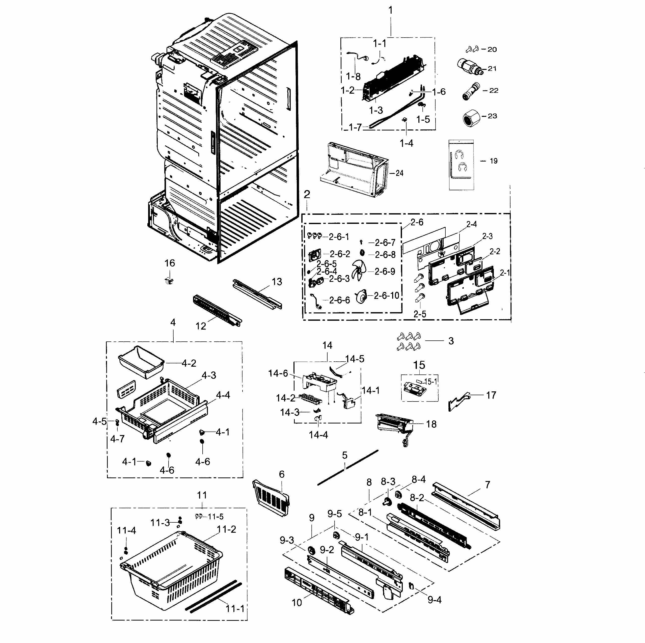 Freezer Diagram and Parts List for RF263TEAEBC AA-0000 Samsung Refrigerator