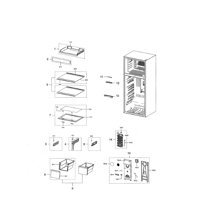 Fridge Compartment Diagram and Parts List for RT18M6215SG AA-01 Samsung Refrigerator