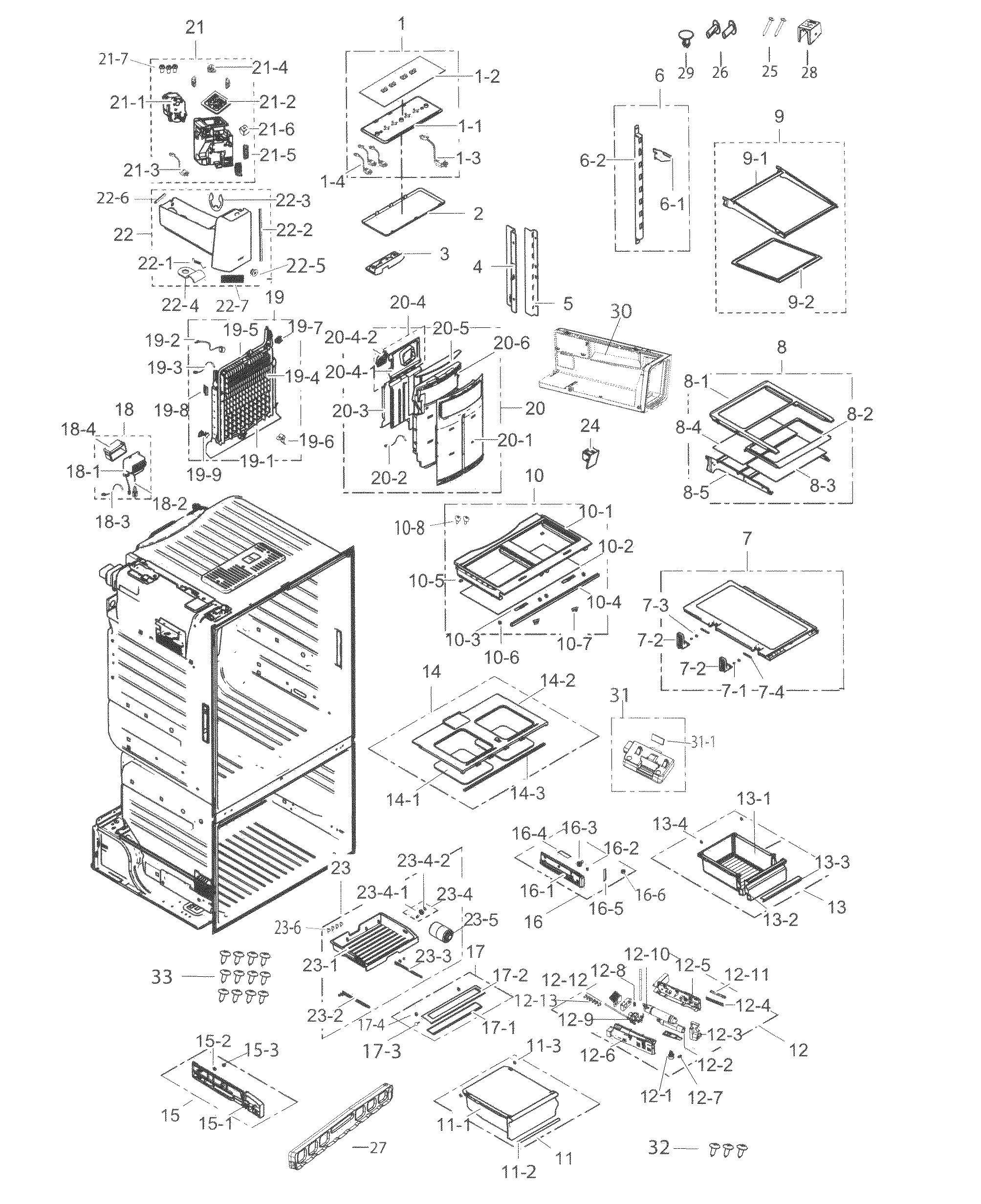 Fridge Diagram and Parts List for RF263BEAEBC AA-0002 Samsung Refrigerator