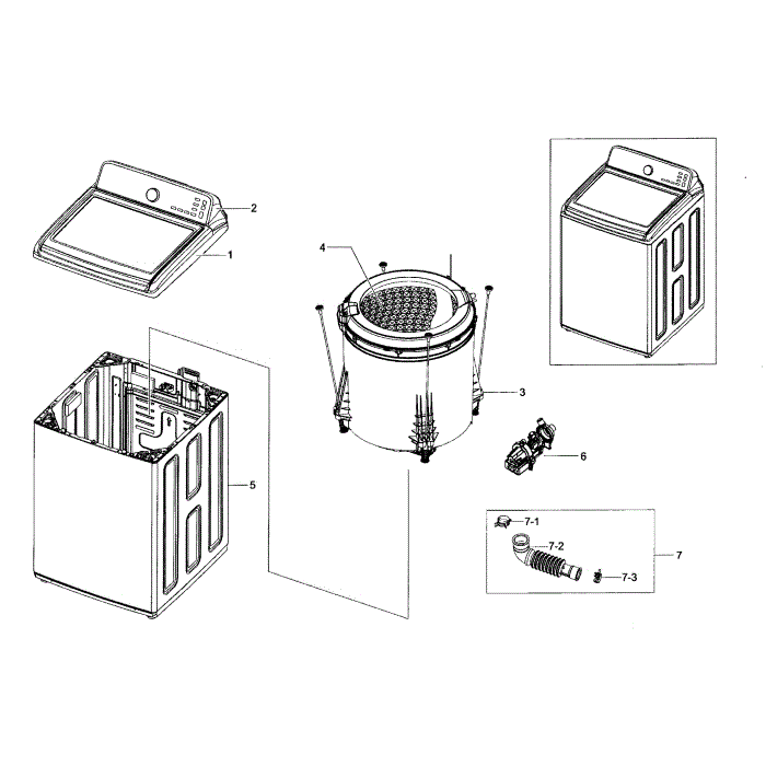 Main Assembly Diagram and Parts List for WA48H7400AP A2-00 Samsung Washer