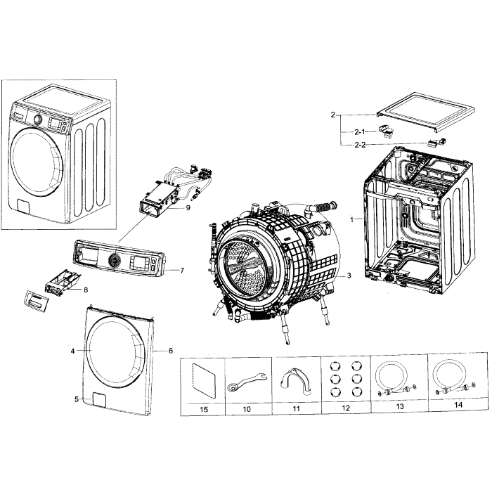 Main Assembly Diagram and Parts List for WF56H9100AW A2-01 Samsung Washer