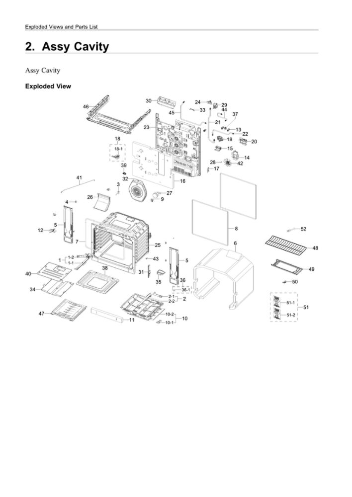 Cavity Assembly Diagram and Parts List for NX60A6511SS AA-00 Samsung Range
