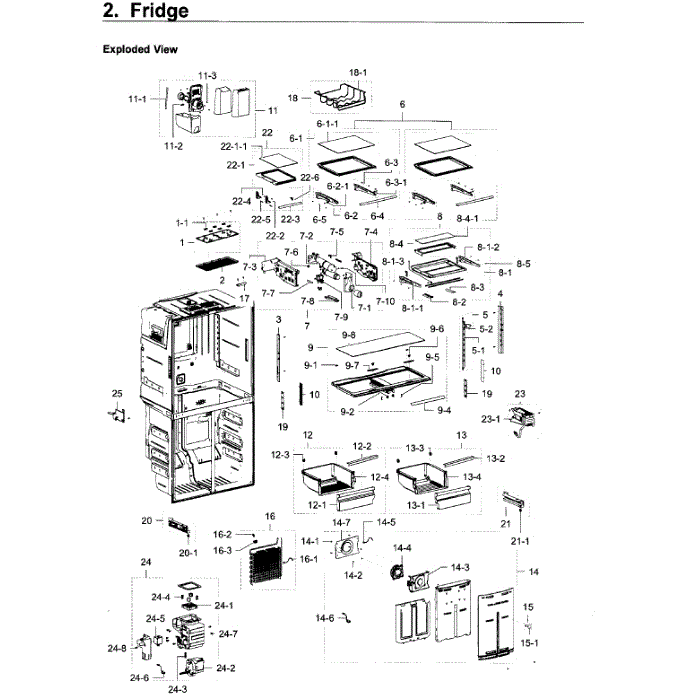 Fridge Diagram and Parts List for RF22K9581SR AA-01 Samsung Refrigerator