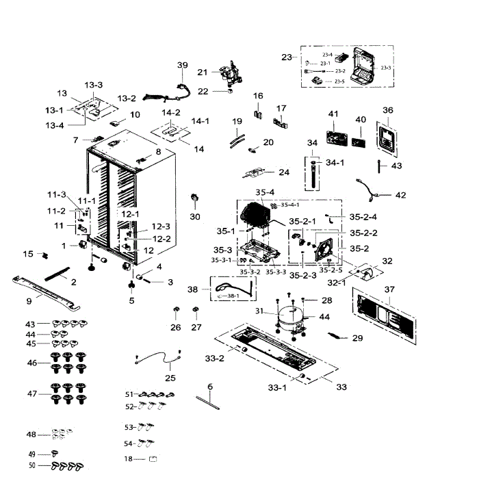 Cabinet Diagram and Parts List for RS265TDBP XAA-01 Samsung Refrigerator