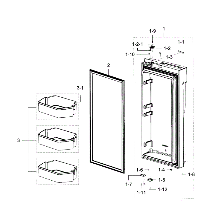 Fridge Door R Diagram and Parts List for RF23J9011SR (AA)(0006) Samsung Refrigerator