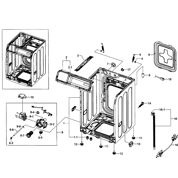 Cabinet Assembly Diagram and Parts List for WF363BTBEUF A1-01 Samsung Washer
