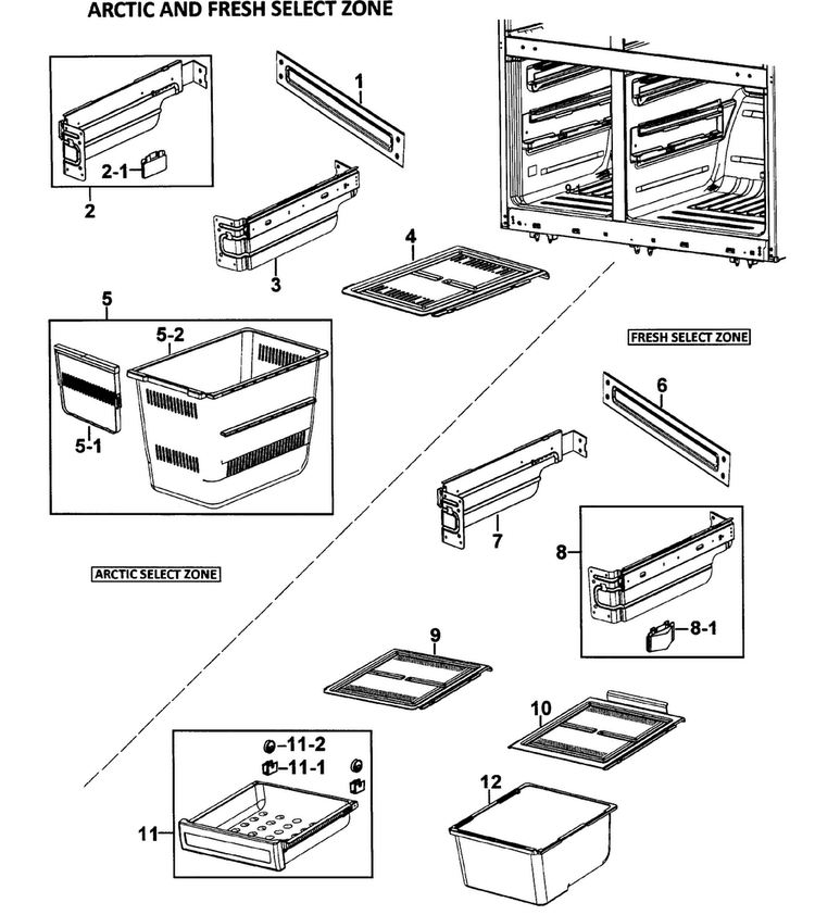 Baskets Assy Diagram and Parts List for RM255LARS XAA-0000 Samsung Refrigerator