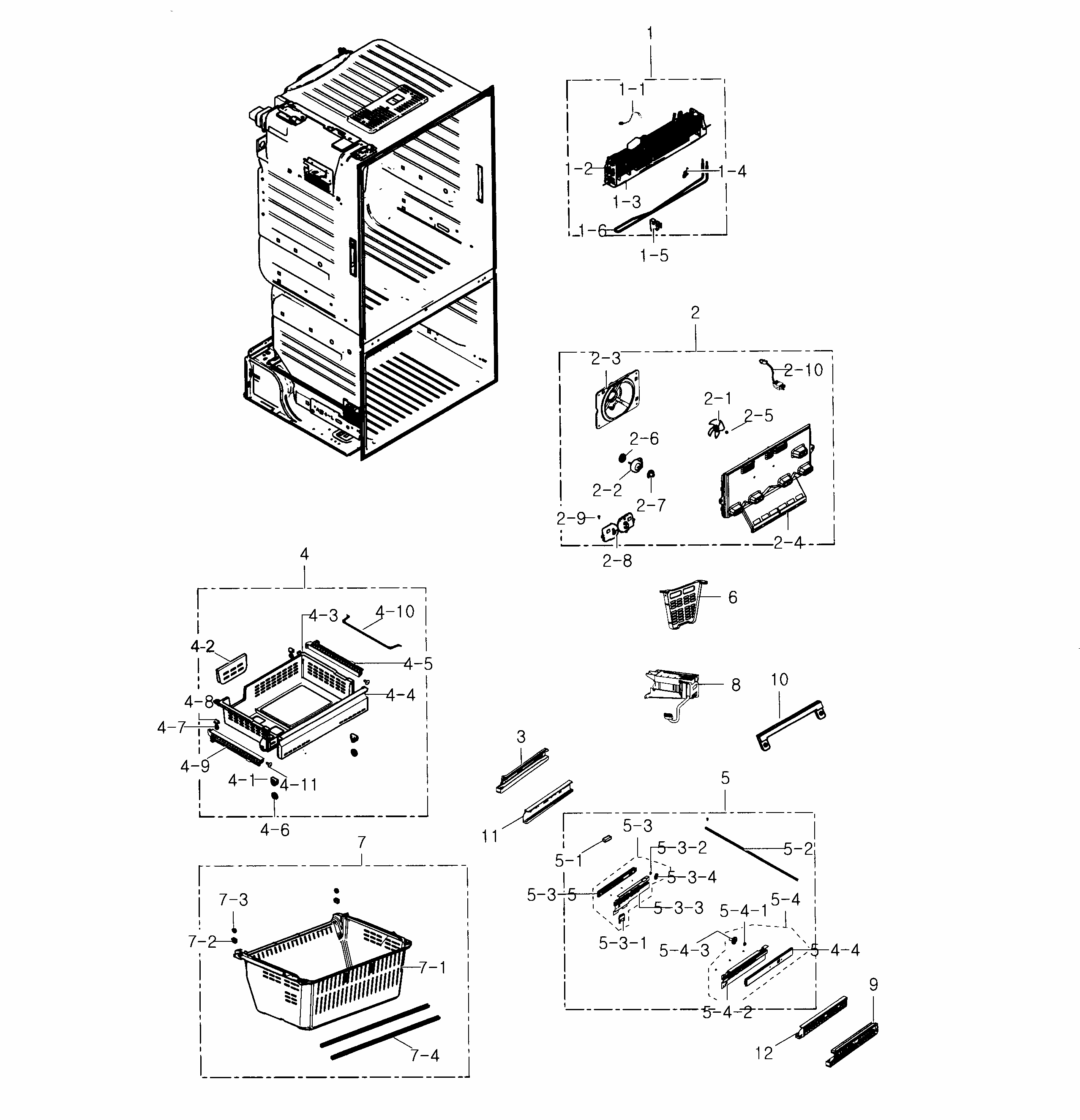 Freezer Diagram and Parts List for RF23HTEDBSR AA-0002 Samsung Refrigerator