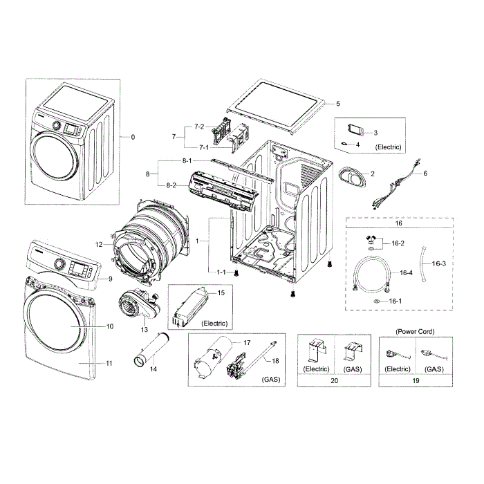 Main Assembly Diagram and Parts List for DV42H5600EP A3-00 Samsung Dryer