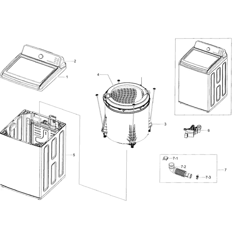Main Section Diagram and Parts List for WA456DRHDSU AA-0005 Samsung Washer