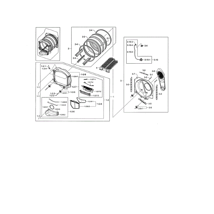 Drum Diagram and Parts List for DV476GTHASU A1-01 Samsung Dryer