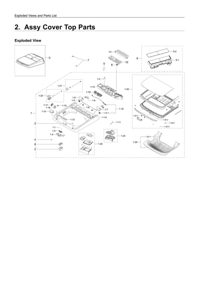 Top Cover Assembly Diagram and Parts List for WA50K8600AW AA-00 Samsung Washer