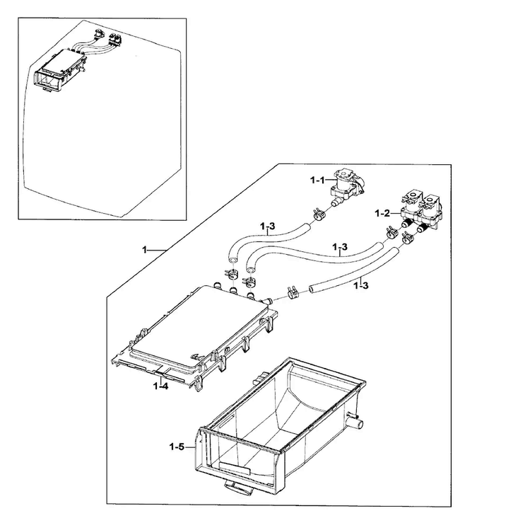 Drawer Housing Diagram and Parts List for WF206BNW XAA-0000 Samsung Washer