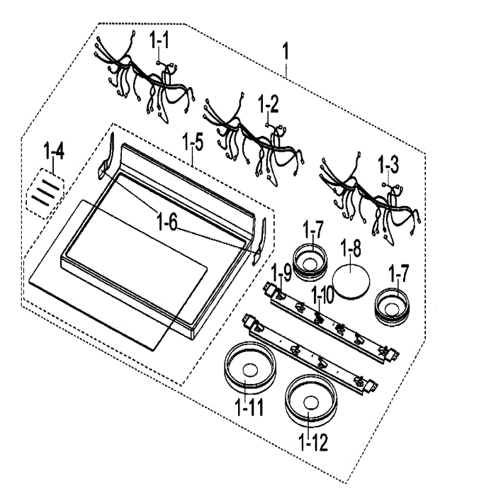 Top Assembly Diagram and Parts List for FCQ321HTUB XAA-00 Samsung Range