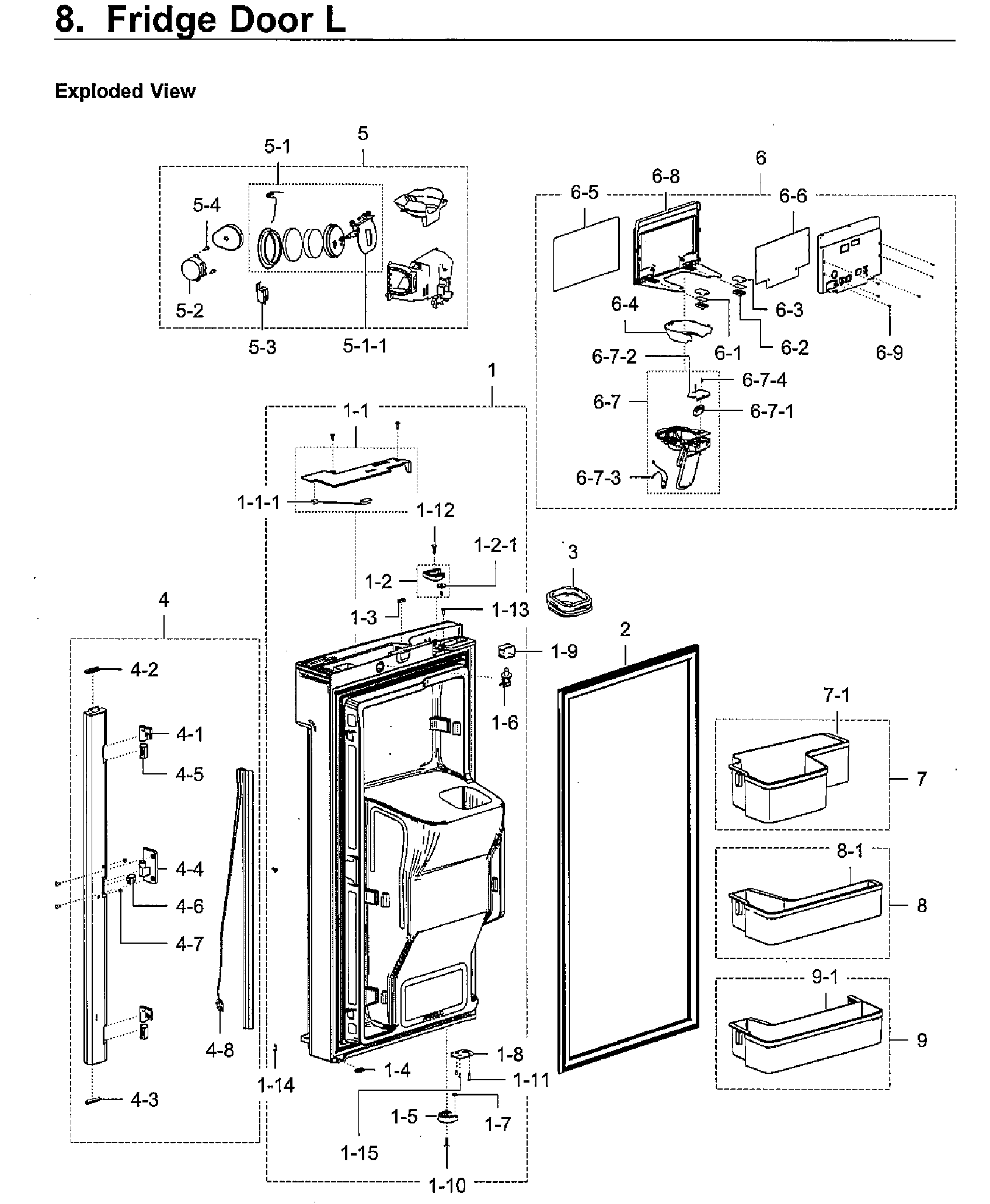 Fridge Door L Diagram and Parts List for RF28K9380SR AA-0002 Samsung Refrigerator