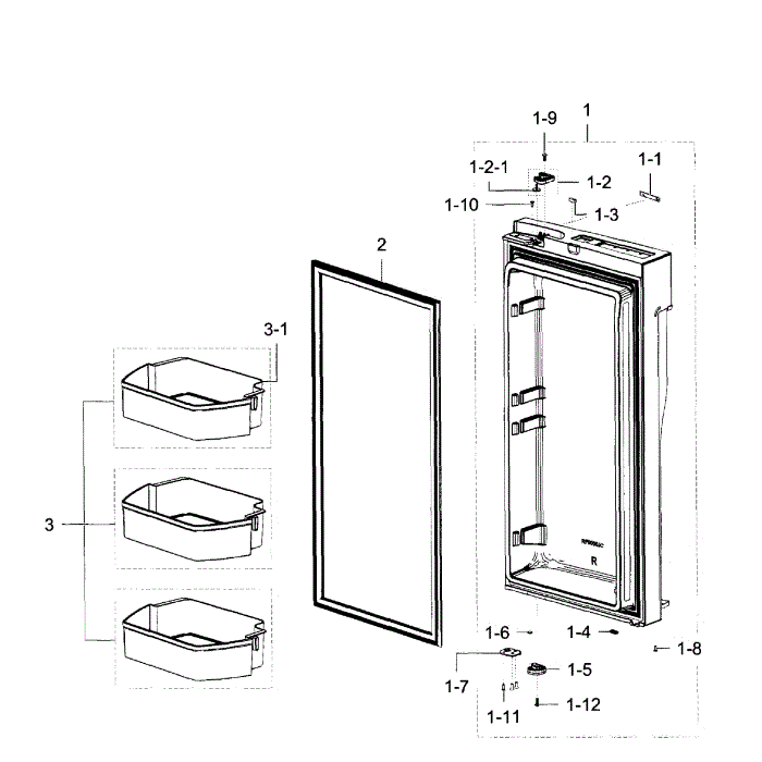 Fridge Door R Diagram and Parts List for RF23J9011SR AA-03 Samsung Refrigerator
