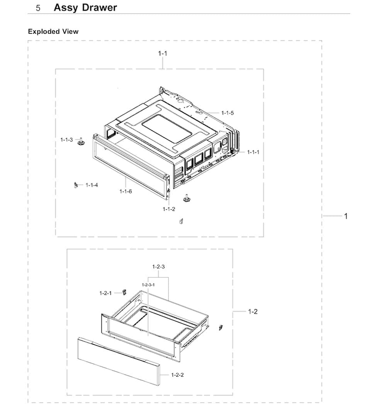 Drawer Diagram and Parts List for NE59J3420SS AA-0007 Samsung Range