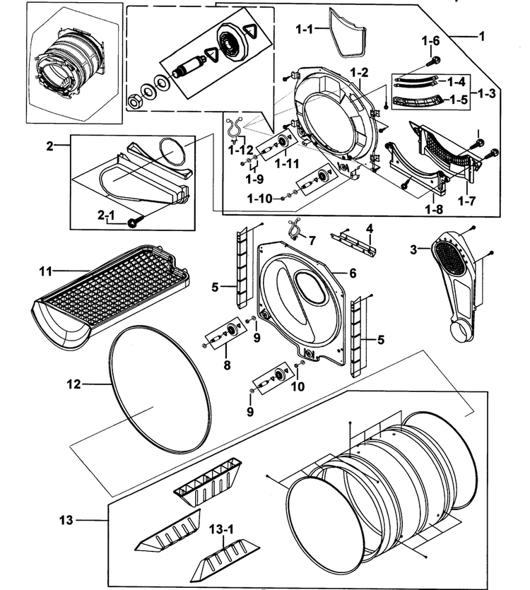 Drum Assy Diagram and Parts List for DV317AEW XAA-0000 Samsung Dryer