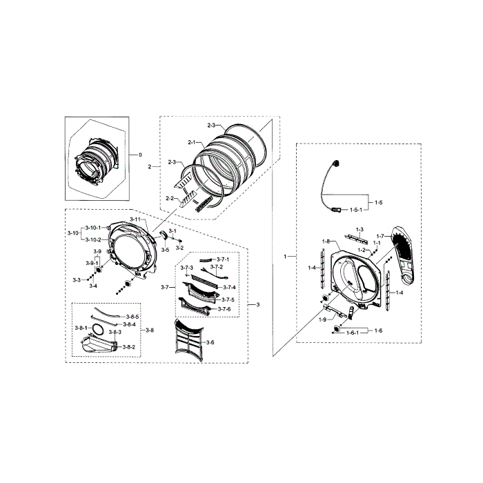 Drum Diagram and Parts List for DV433GTGJWR A1-00 Samsung Dryer