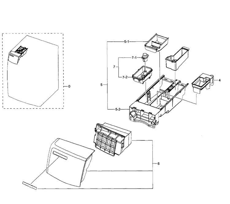 Drawer Diagram and Parts List for WF511ABR XAA-0002 Samsung Washer