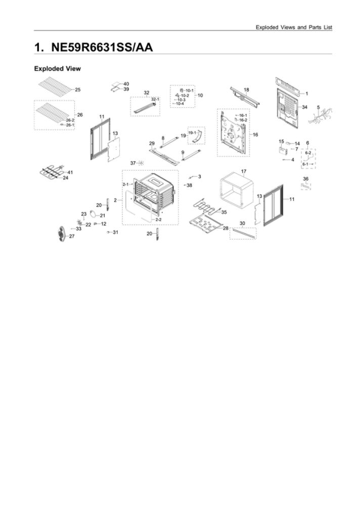 Main Assembly Diagram and Parts List for NE59R6631SS AA-00 Samsung Range