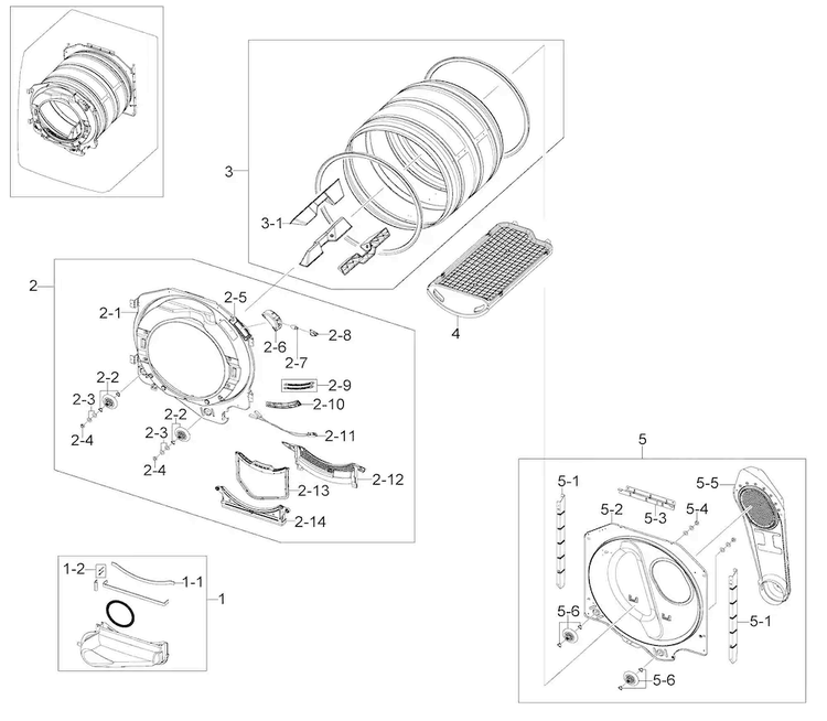 Drum Assy Diagram and Parts List for DV448AGW XAA-0002 Samsung Dryer