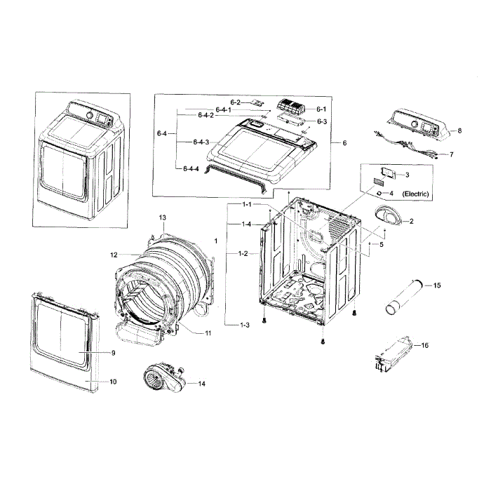 Main Assembly Diagram and Parts List for DV56H9000EW A2-00 Samsung Dryer