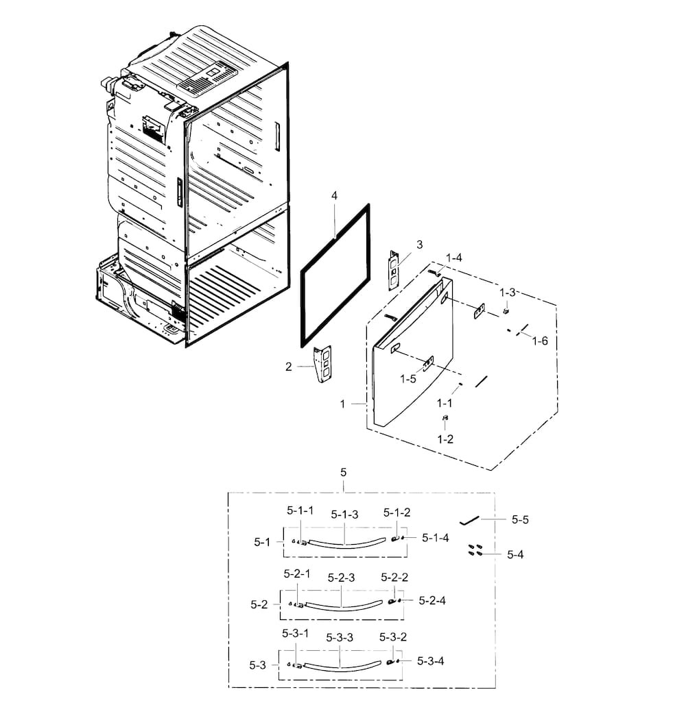 Freezer Door Diagram and Parts List for RF263BEAESR AA-0001 Samsung Refrigerator