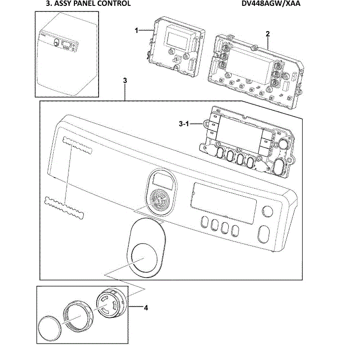 Control Panel Diagram and Parts List for DV448AGW XAA-00 Samsung Dryer