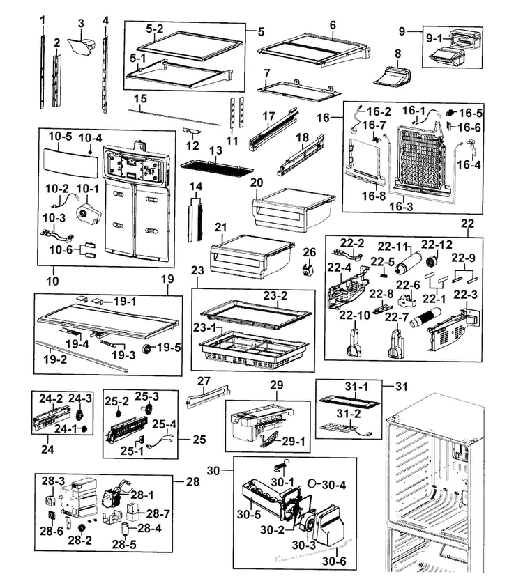 Refrigerator Diagram and Parts List for RF4287HARS XAA-0001 Samsung Refrigerator