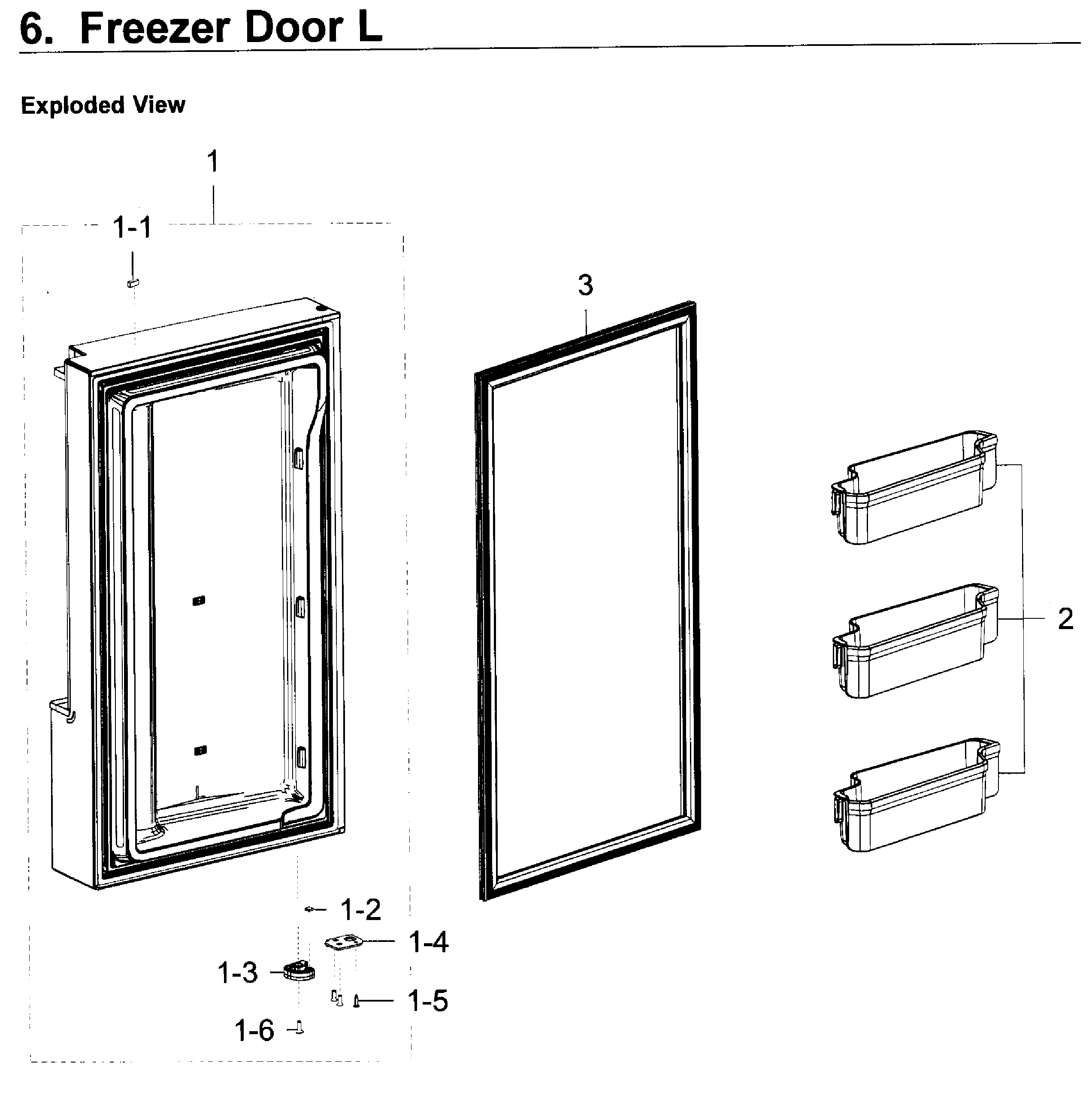 Freezer Door L Diagram and Parts List for RF23J9011SG AA-0006 Samsung Refrigerator