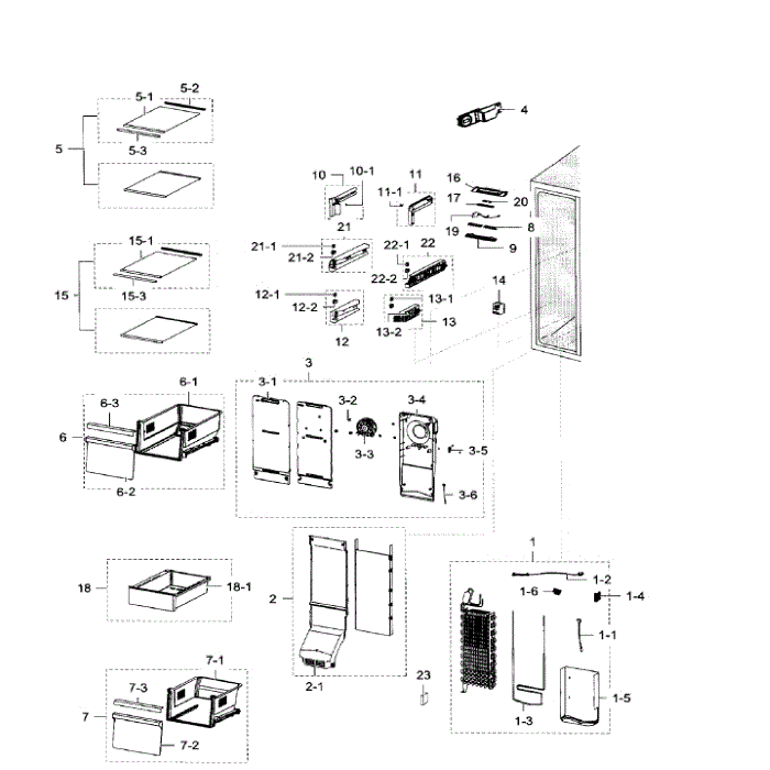 Freezer Diagram and Parts List for RH29H9000SR AA-05 Samsung Refrigerator