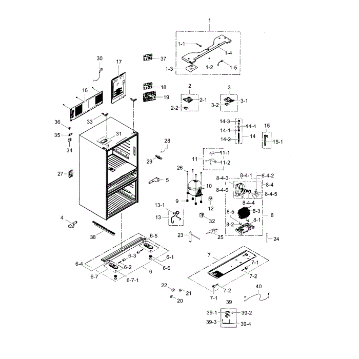 Cabinet Diagram and Parts List for RF23HSESBSR AA-00 Samsung Refrigerator