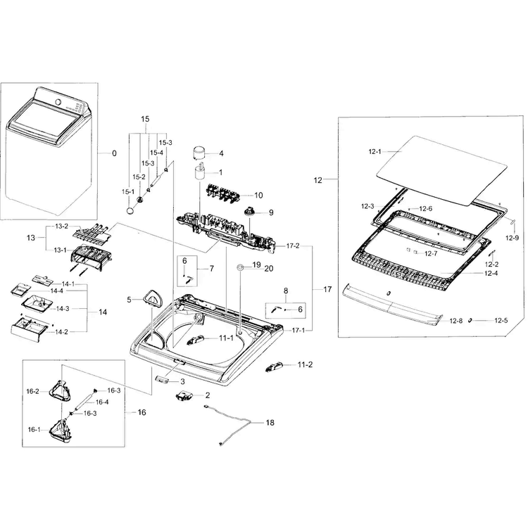 Cover Top Diagram and Parts List for WA56H9000AP A2-0001 Samsung Washer