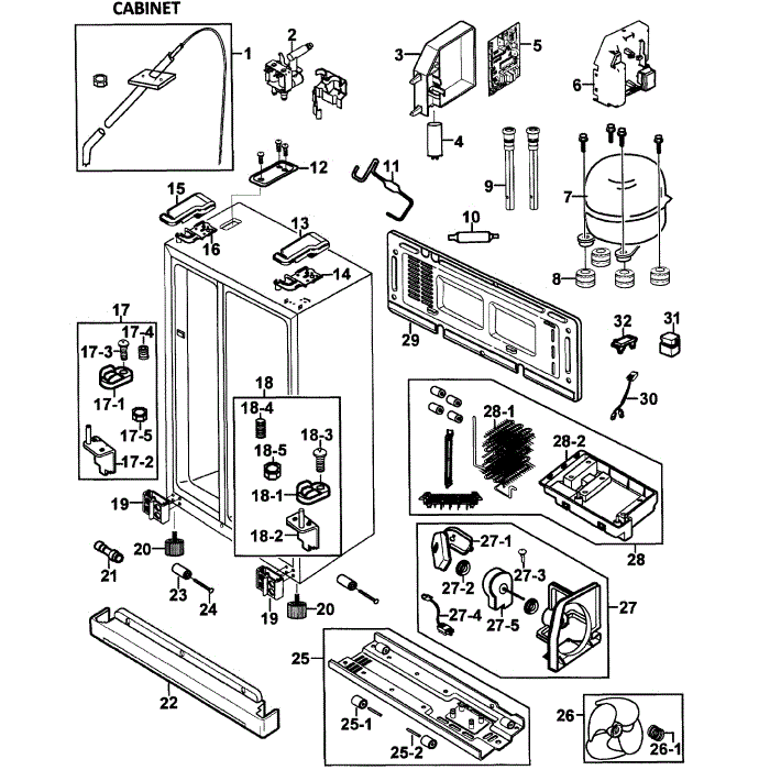 Cabinet Diagram and Parts List for RH269LBSH XAA-00 Samsung Refrigerator