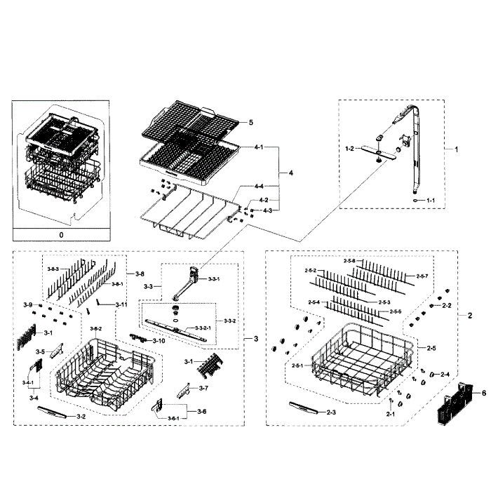 Baskets Assembly Diagram and Parts List for DW80H9950US AA-00 Samsung Dishwasher