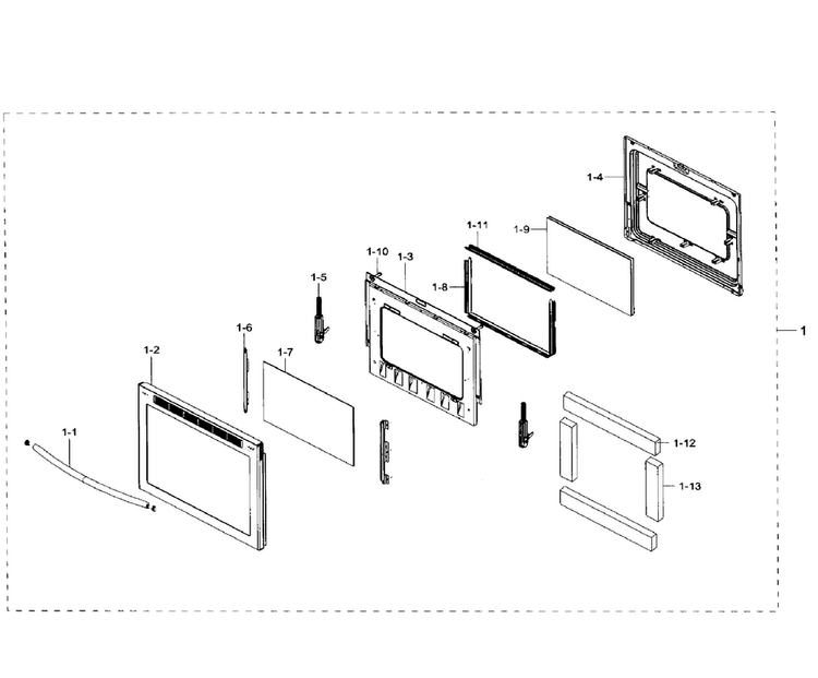 Door Assy Diagram and Parts List for NE59J7650WS AA-0000 Samsung Range
