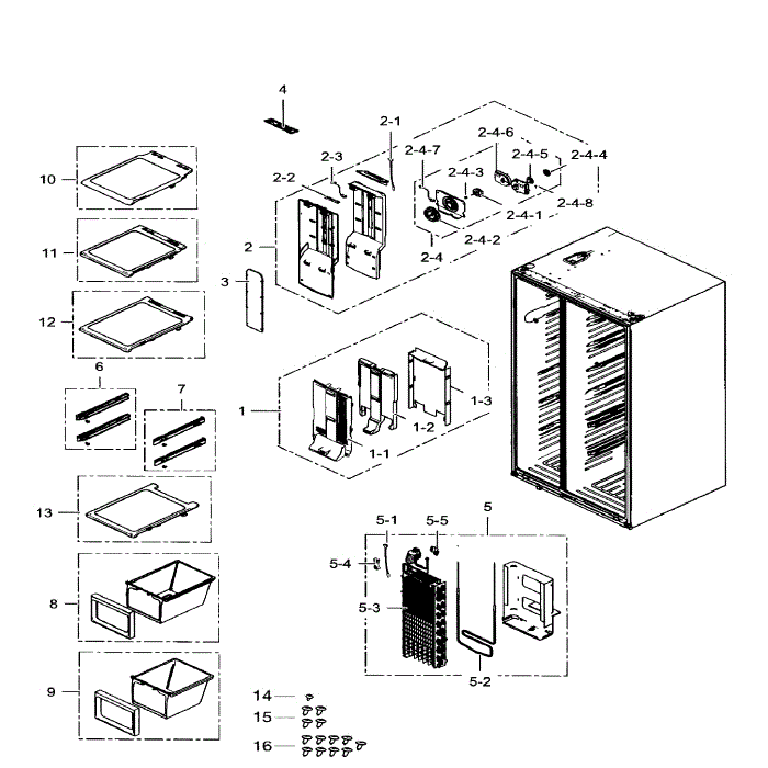 Freezer Diagram and Parts List for RS25H5111SR AA-01 Samsung Refrigerator