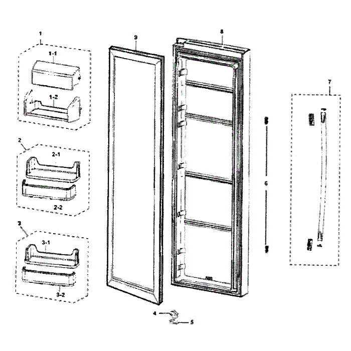 Ref Door Diagram and Parts List for RS263TDBP XAA-01 Samsung Refrigerator