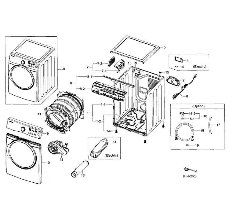 Main Assy Diagram and Parts List for DV405ETPAWR AA-0000 Samsung Dryer