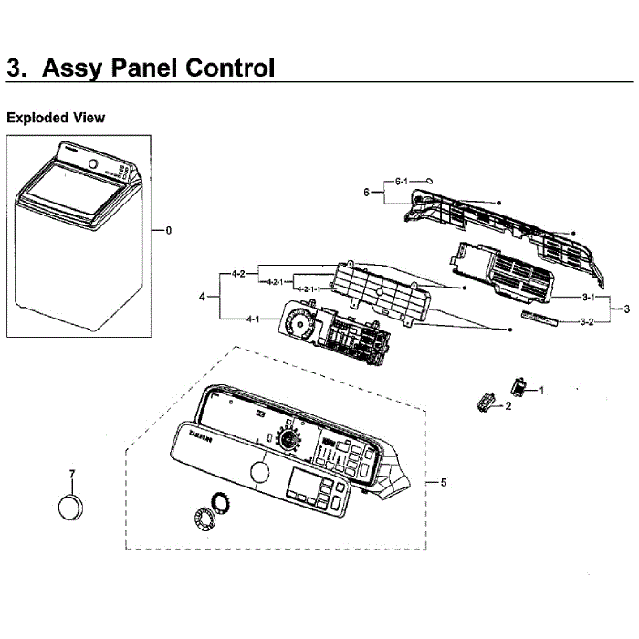 Control Panel Diagram and Parts List for WA48H7400AW AA-11 Samsung Washer