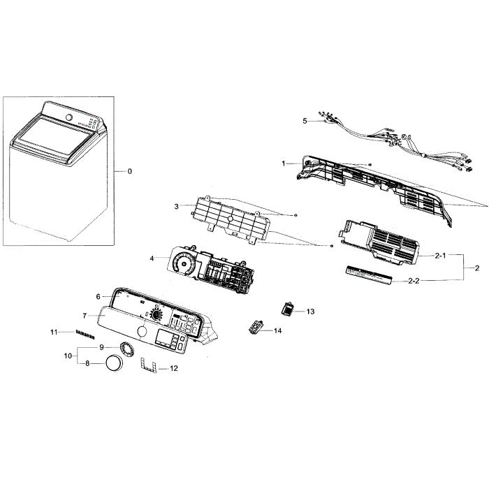 Control Panel Diagram and Parts List for WA48H7400AW A2-01 Samsung Washer