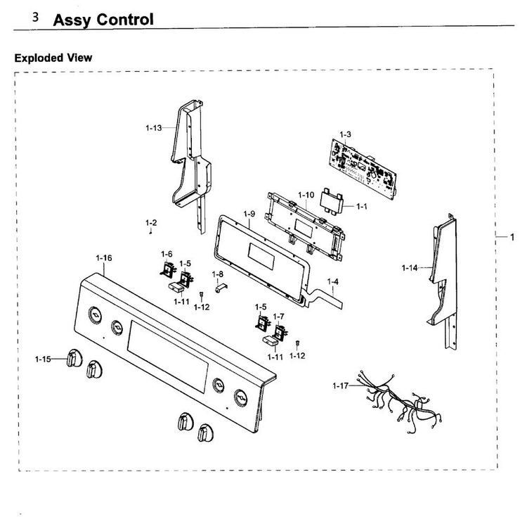 Control Diagram and Parts List for NE59K3310SW AA-0000 Samsung Range