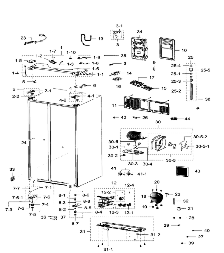 Cabinet Diagram and Parts List for RH29H9000SR AA-0002 Samsung Refrigerator