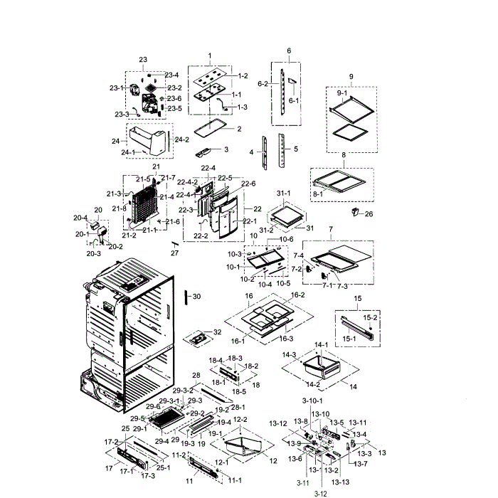 Fridge Diagram and Parts List for RF28HFEDBWW AA-02 Samsung Refrigerator