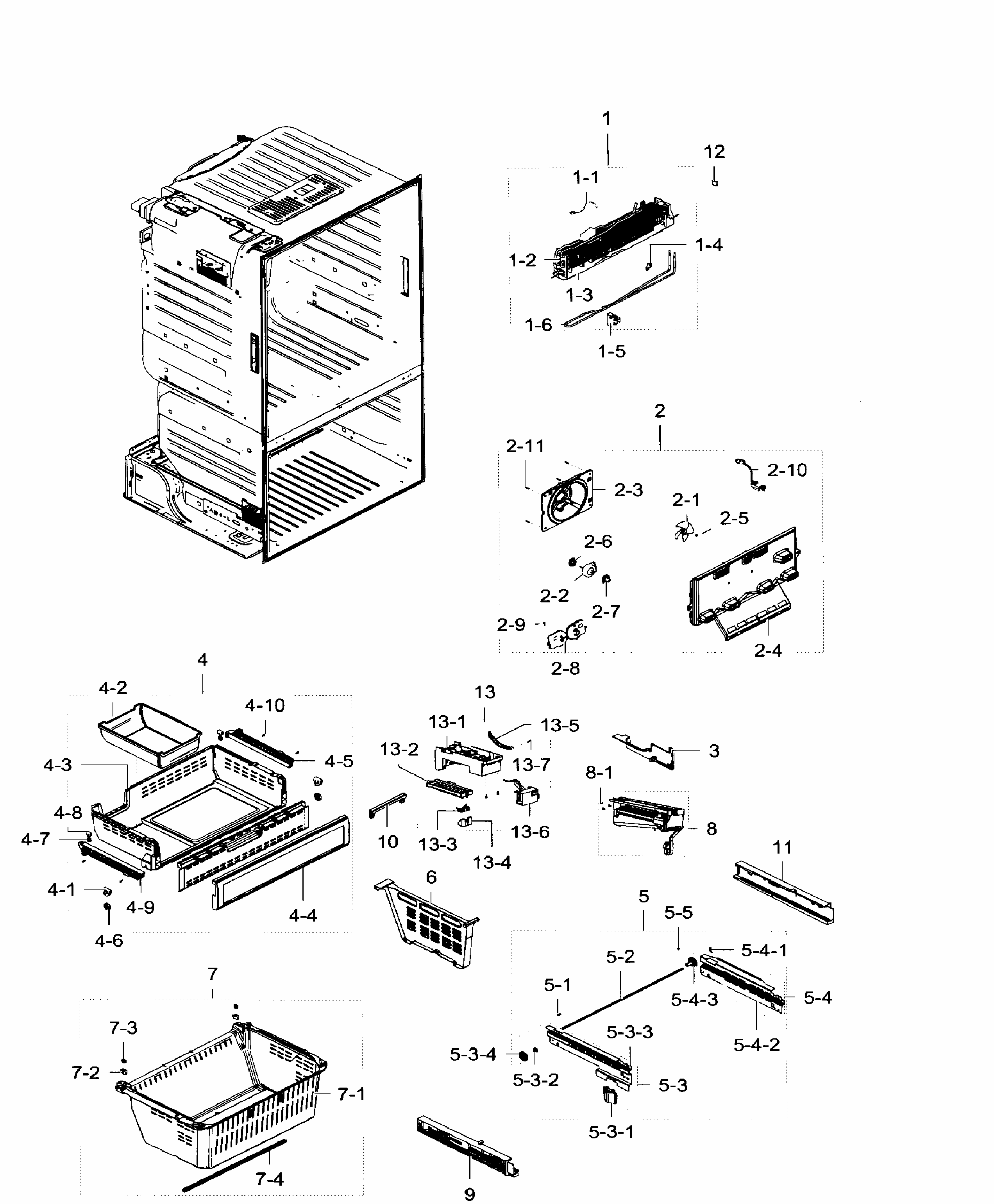 Freezer Diagram and Parts List for RF28HFEDTSR AA-0005 Samsung Refrigerator