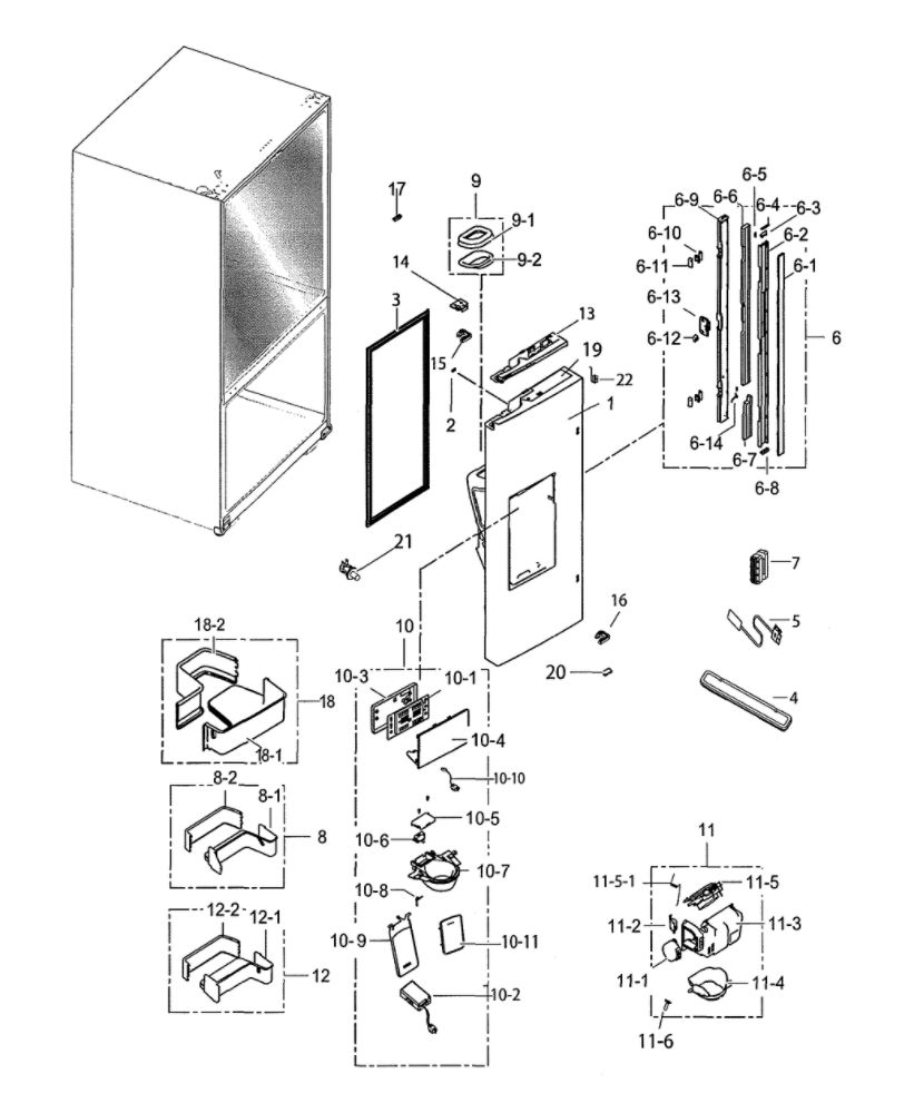 Left Refrigerator Door Diagram and Parts List for RF263BEAESR AA-07 Samsung Refrigerator